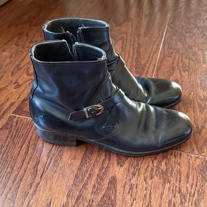 Vintage Black Leather Ankle Boots with Buckle